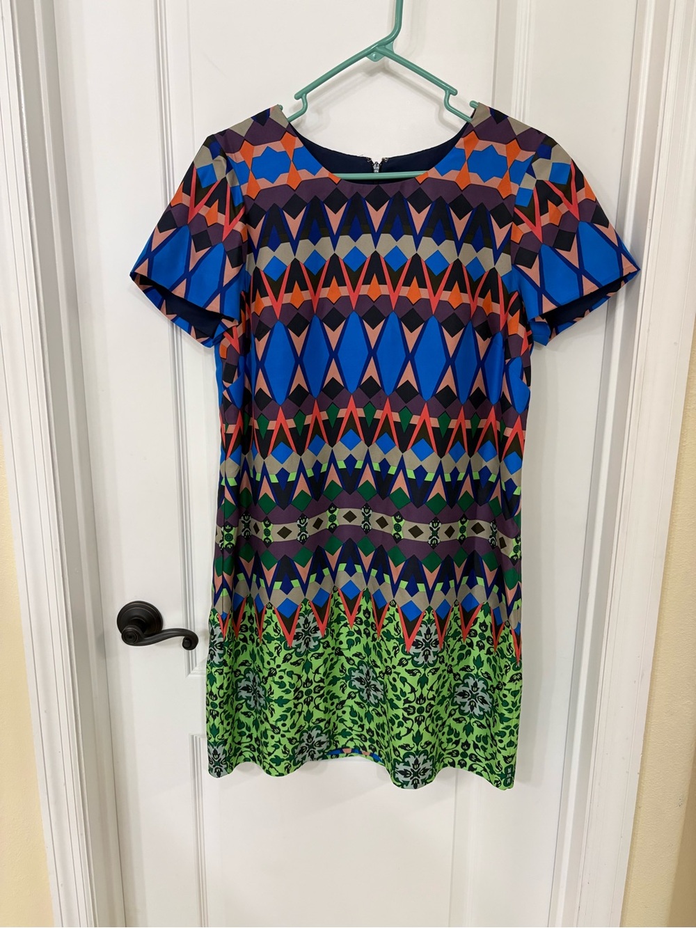 J.Crew Silk Dress Size 10 Geometric Tribal Border Print Shift Sheath A6556